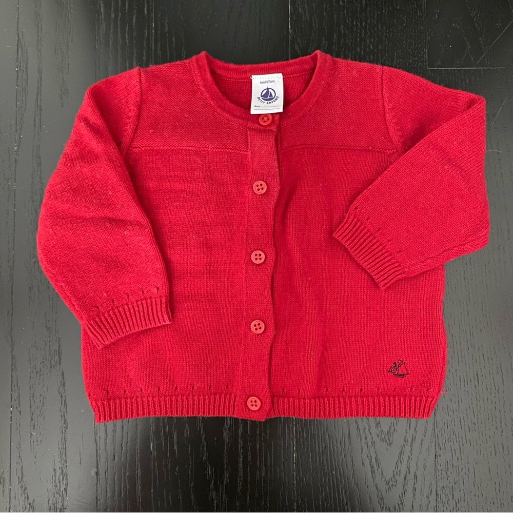 Red organic cotton/wool blend cardigan